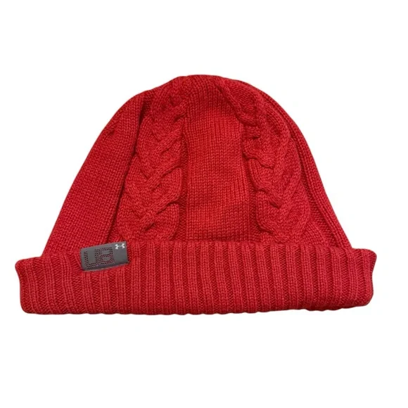 Under Armour Women’s/Unisex Vibrant Red Cable Knit Cuffed Beanie Comfy Warm - Picture 2 of 6